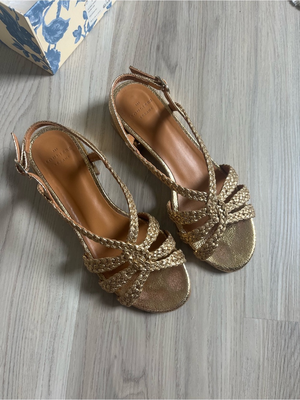 Sezane Braided Metallic Gold Leather Sandals - Picture 2 of 7